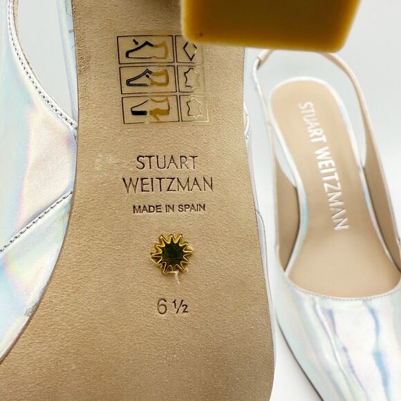 Stuart Weitzman Womens Xcurve 85 Slingback Heels US 6.5 Silver Sling Back NWOB - Picture 12 of 12